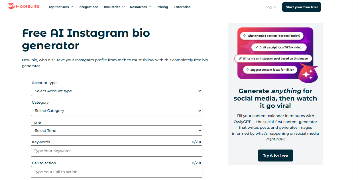 Hootsuite - isang kilalang instagram bio generator na may emoji copy at paste