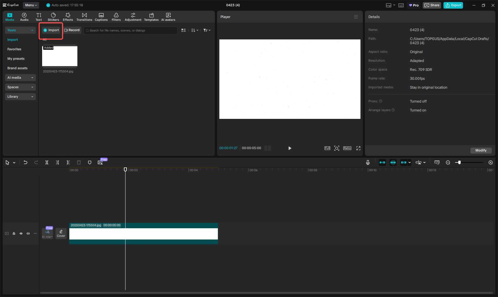 Importing a white background video/image