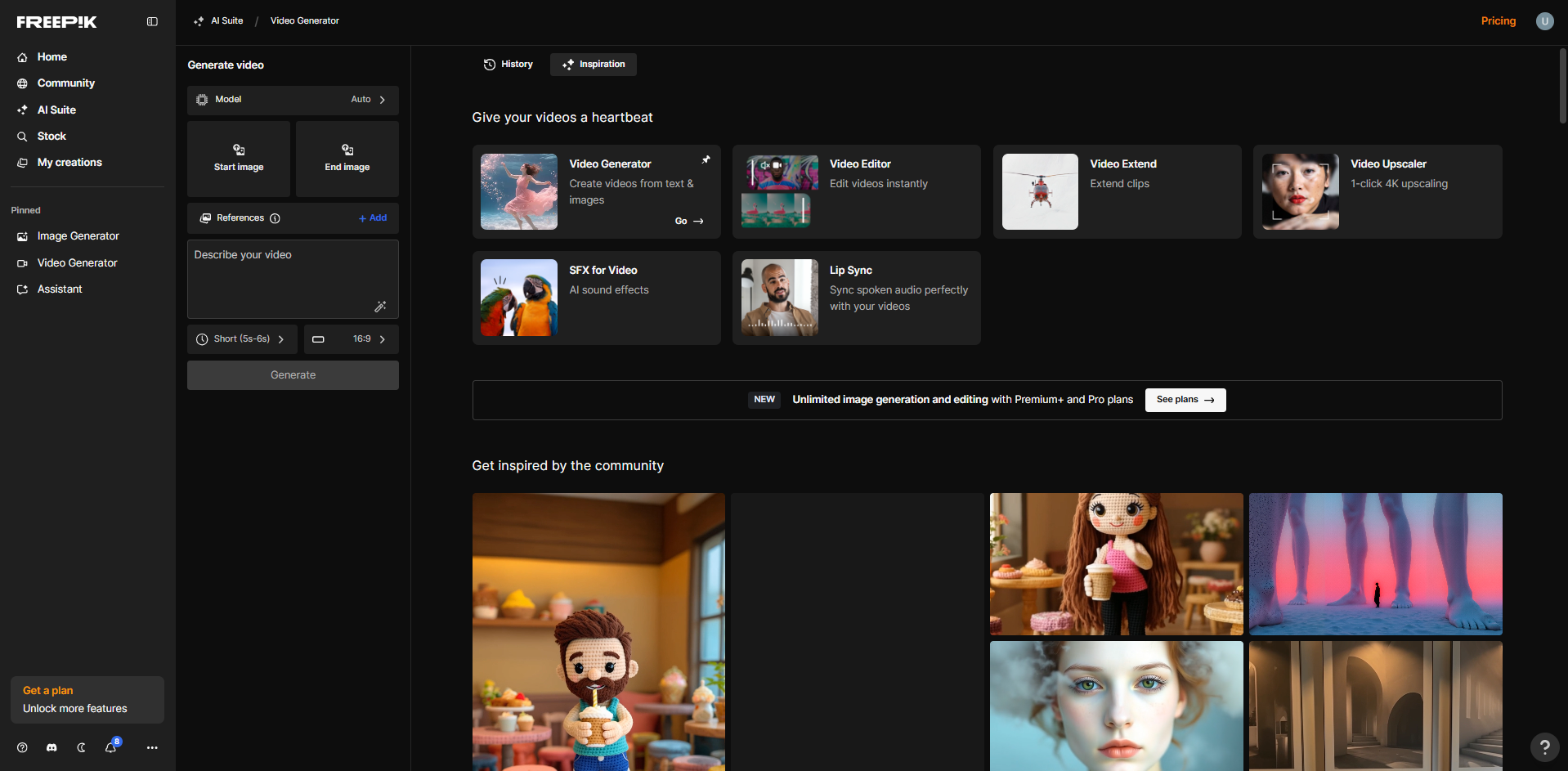 Öppnar Freepik AI videogenerator