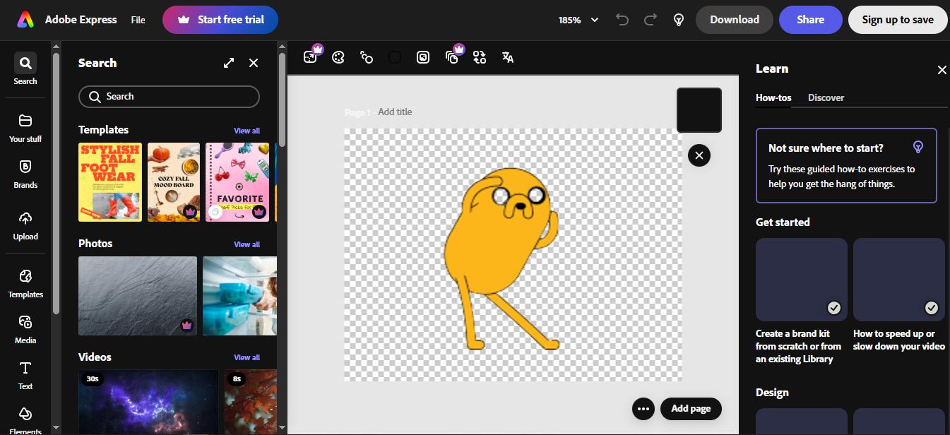 Interface of Adobe Express