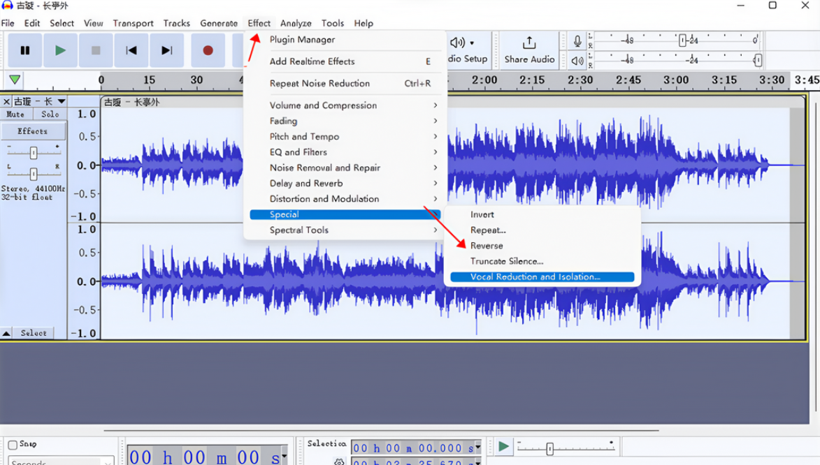 Vocal removal and isolation in Audacity