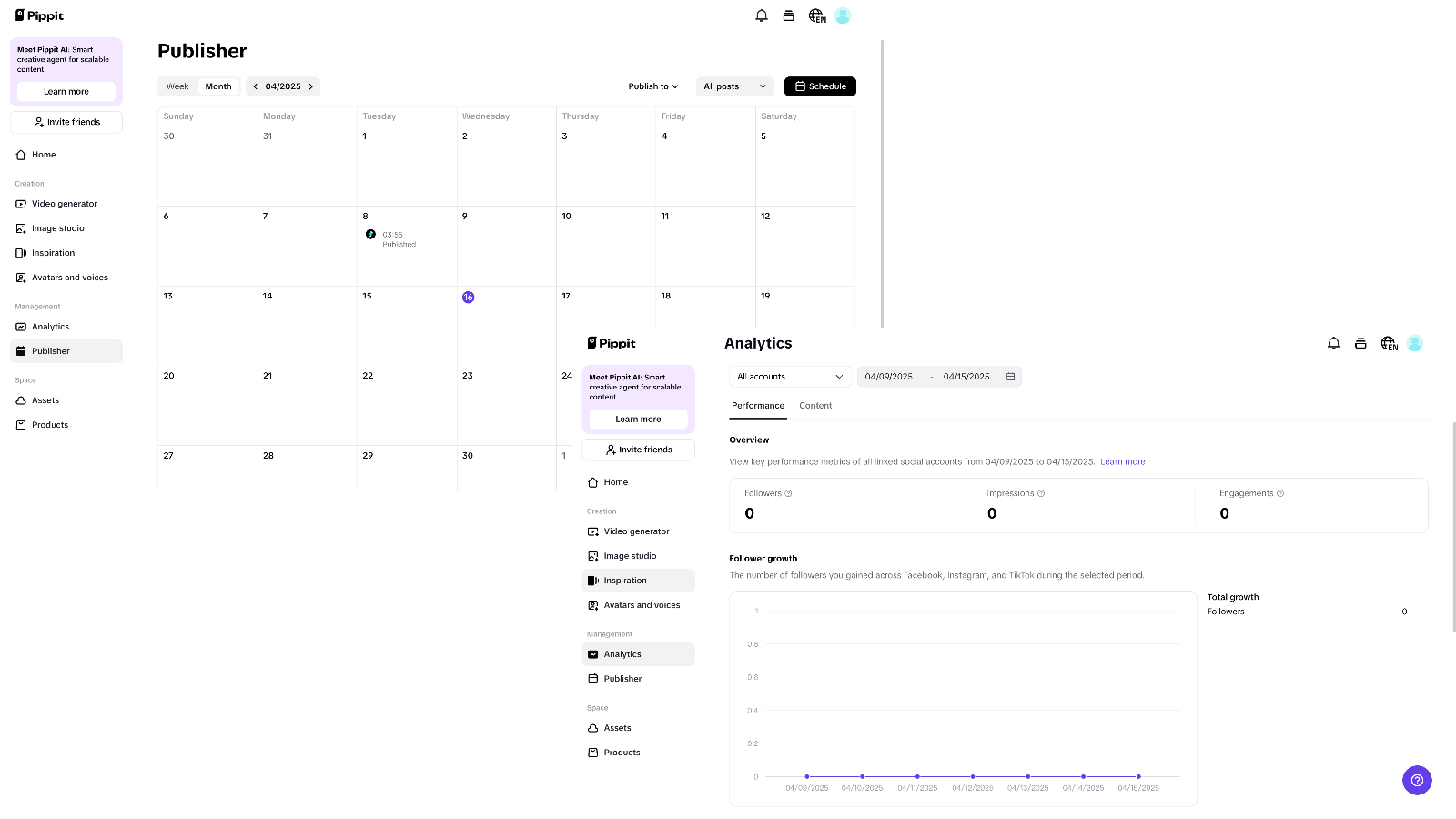 Pippit Auto-Publishing and Analytics