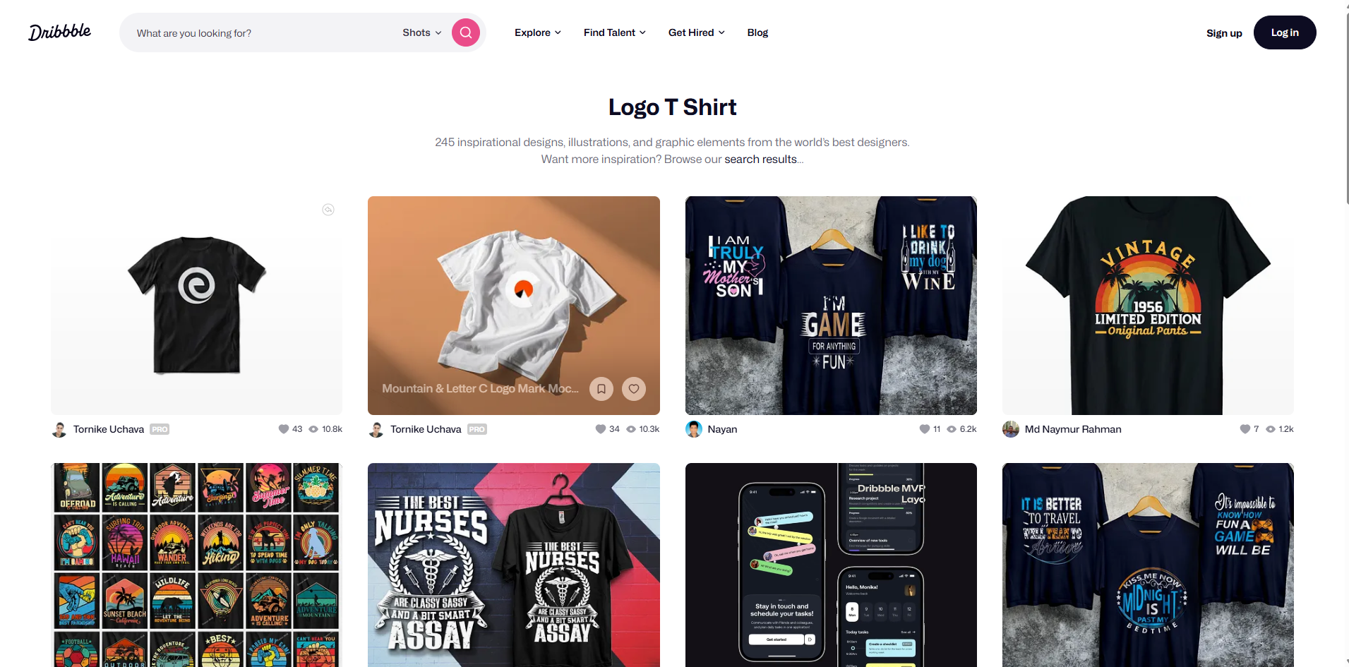 Oberfläche von Dribbble – ein effizienter Logo-Generator für T-Shirt-Marken.