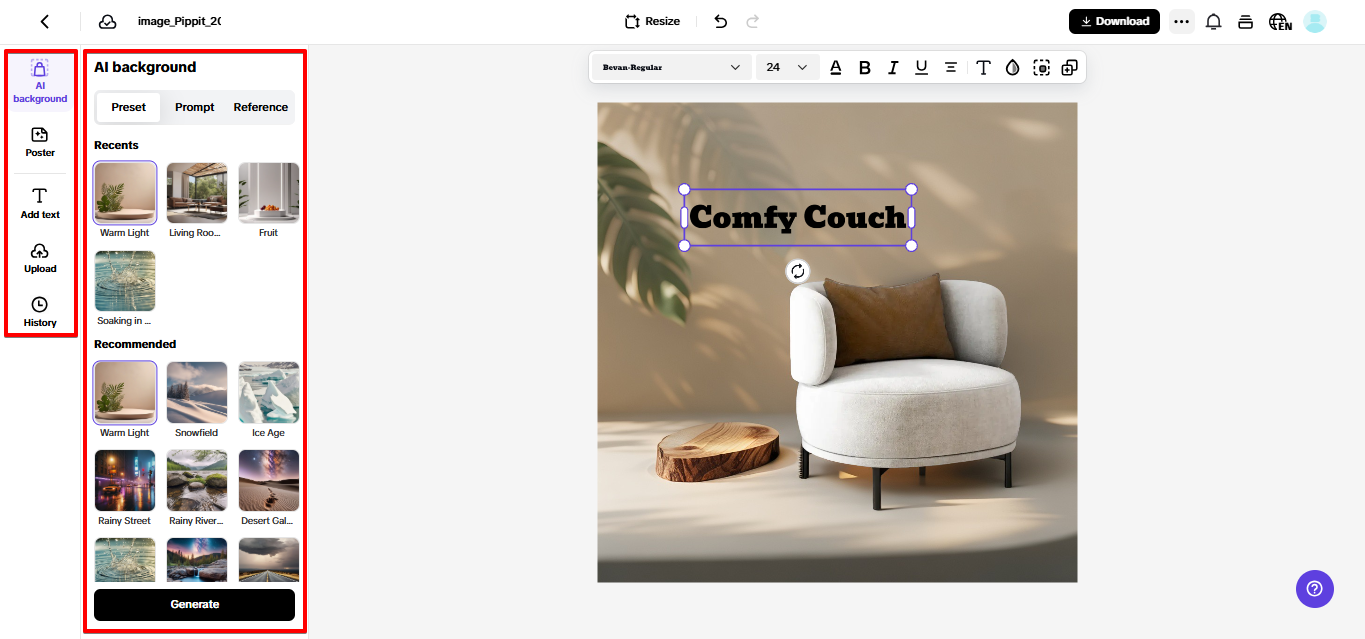Creating a product image in Pippit