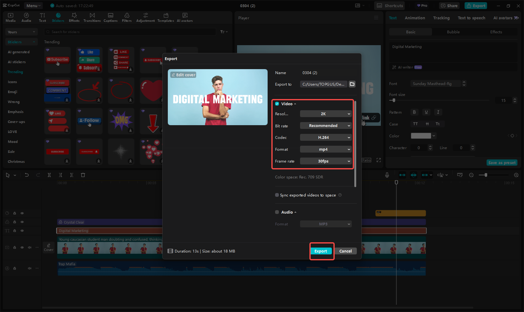 Export the video