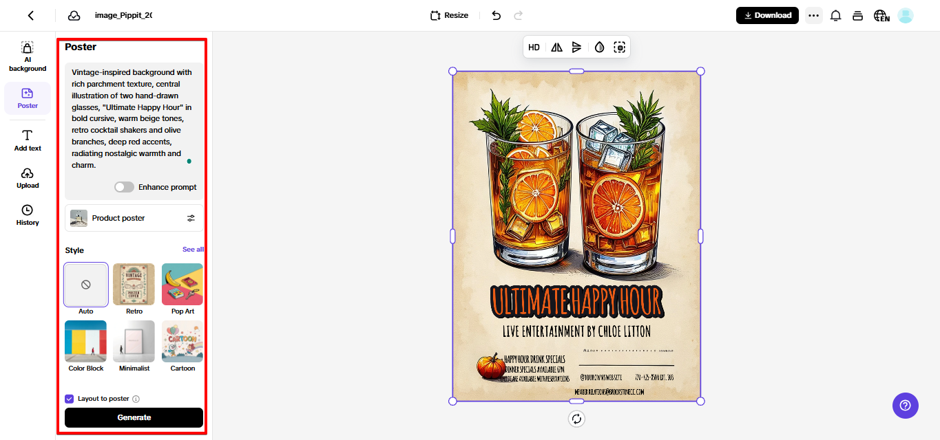 Sales poster generator in Pippit
