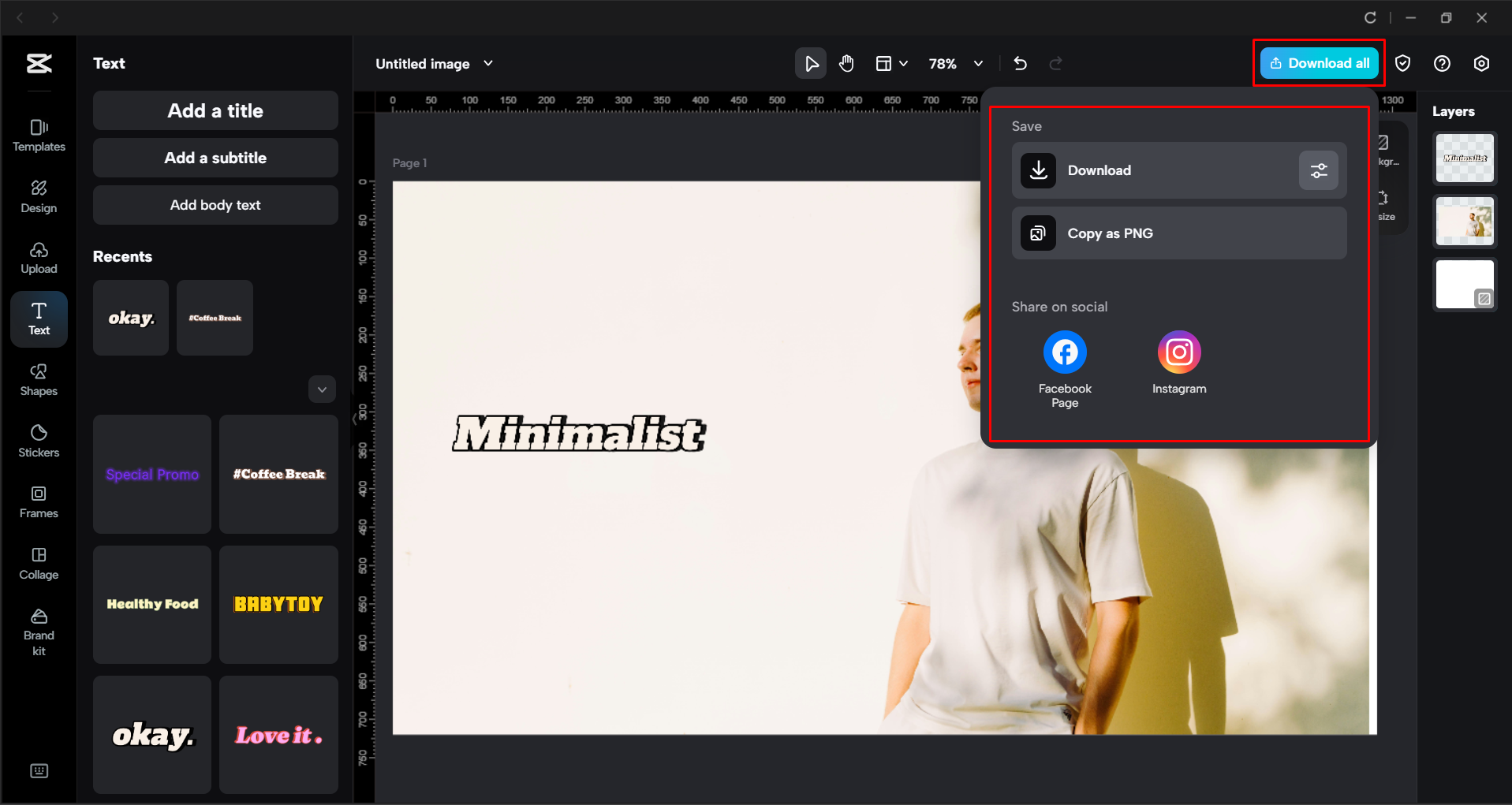 Downloading the image from the CapCut desktop video editor