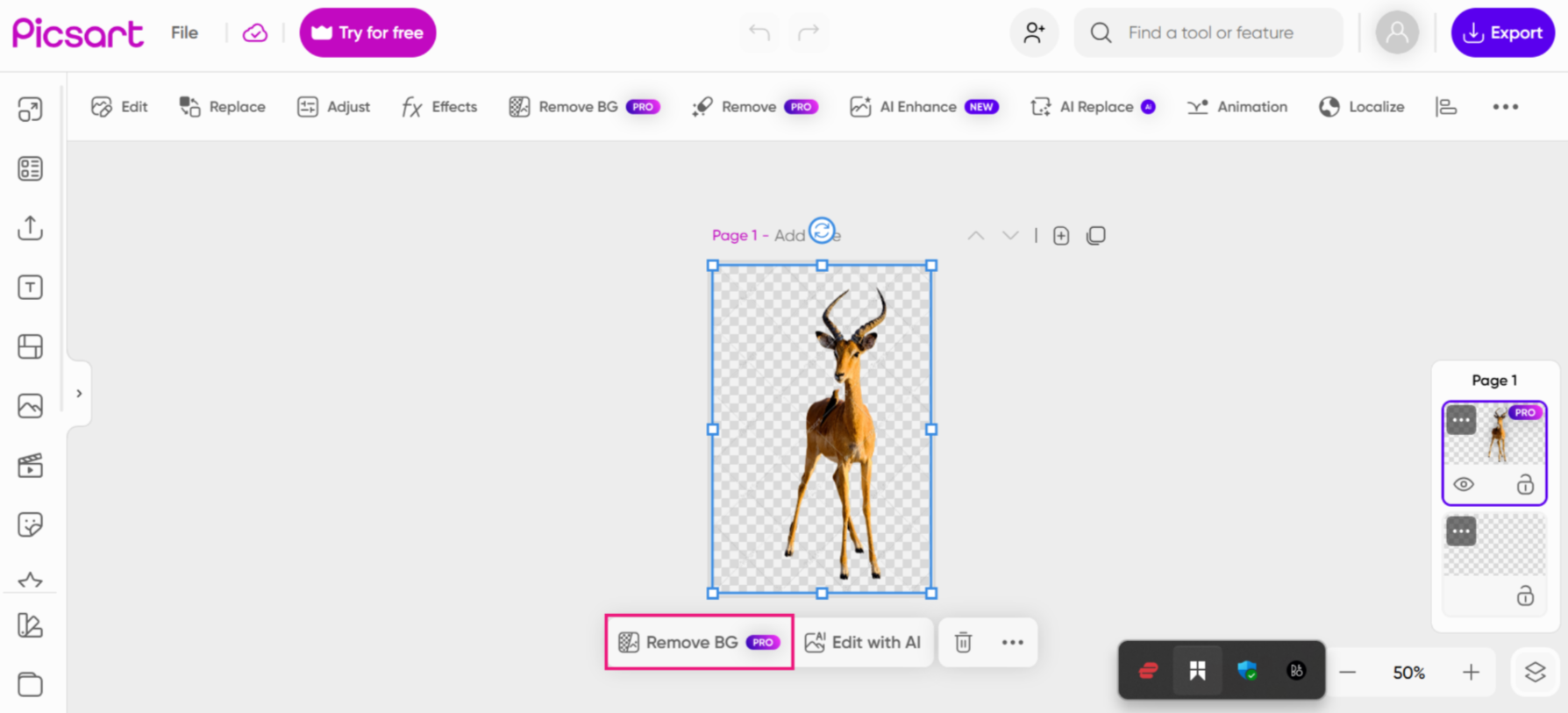 Use the "Remove BG" feature