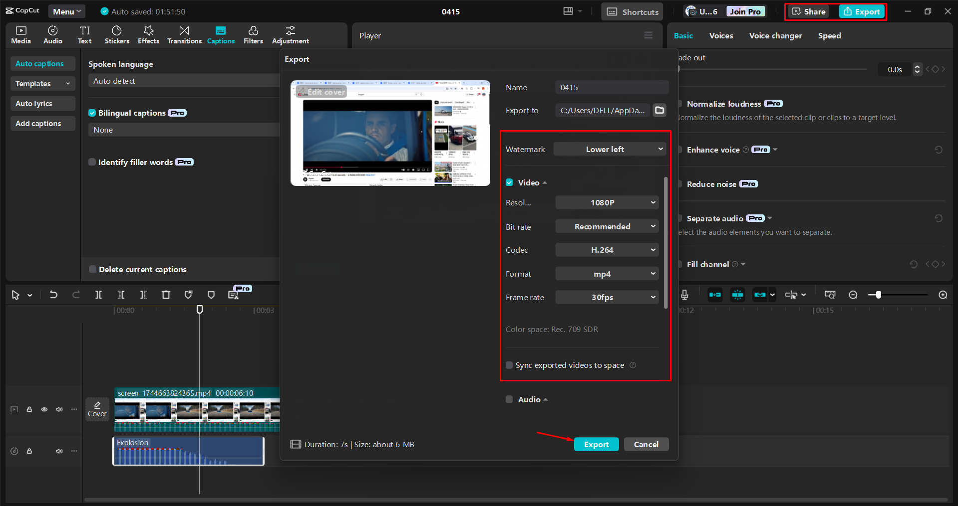 Exportieren eines Videos aus dem CapCut Desktop-Video-Editor