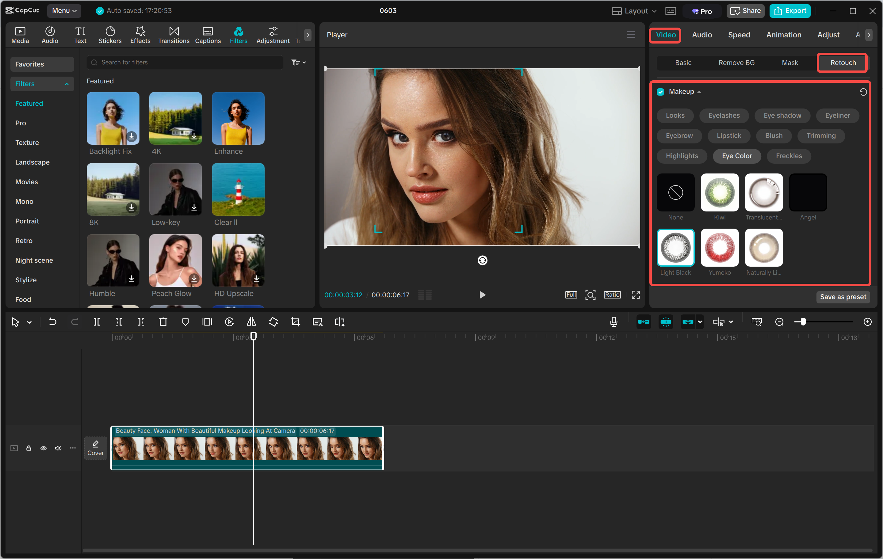 Mejora de los detalles de los ojos con el CapCut editor de vídeo de escritorio