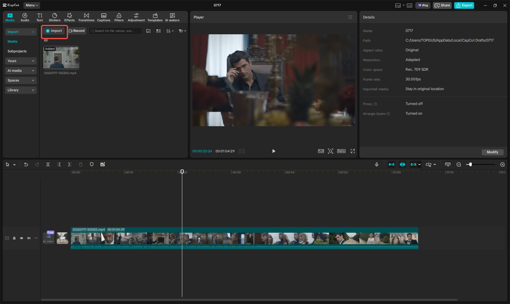 Import your media in CapCut