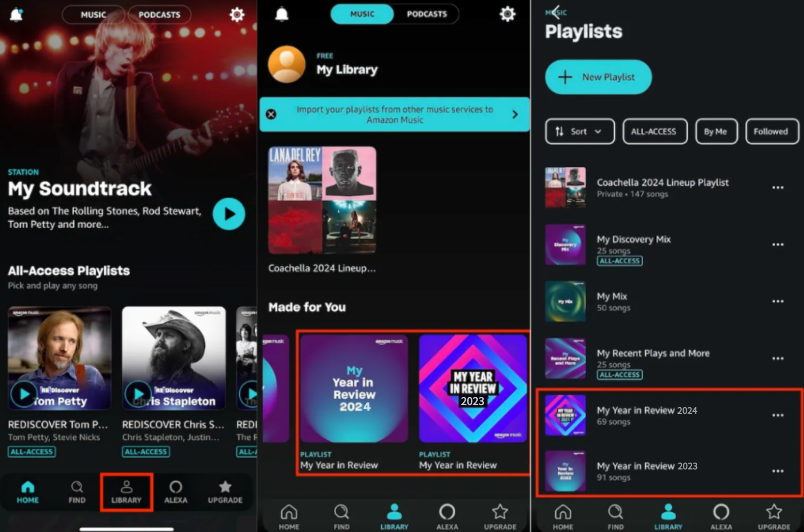 携帯電話でAmazon Music Wrappedを見つける方法を示しています