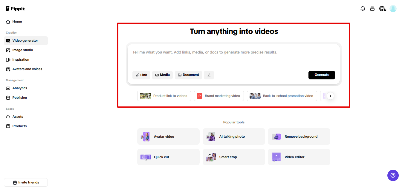 Video generator Pippit
