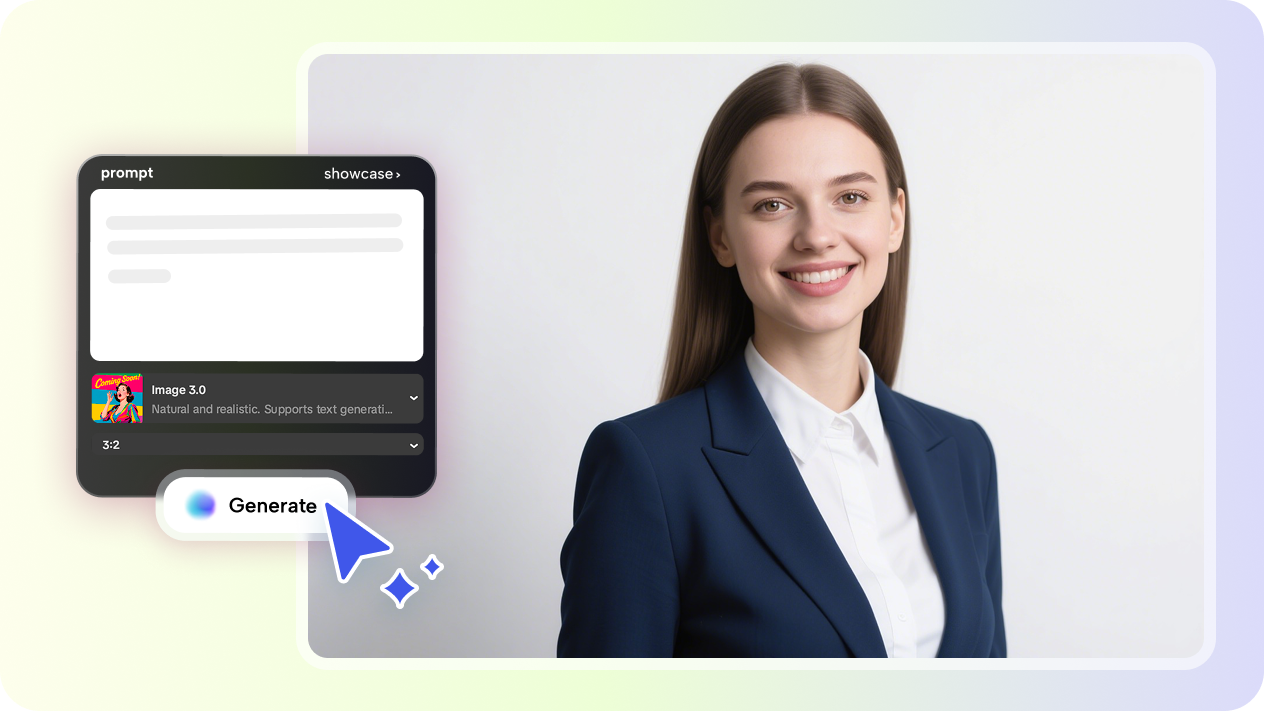 CapCut AI headshot generator interface with text prompt and reference image upload option