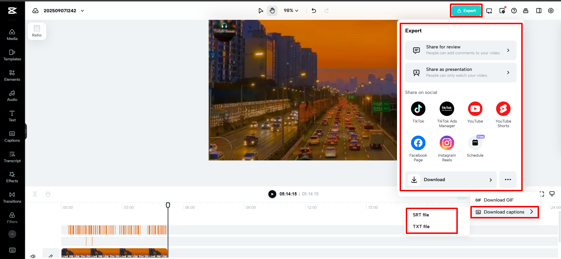 Exportando subtítulos de video con