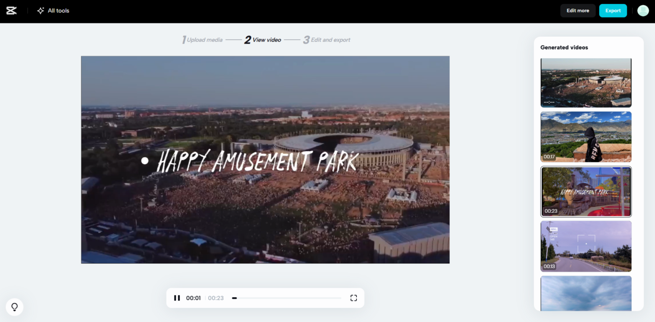 Antara muka CapCut Web - alat terbaik untuk mencipta video festival Lollapalooza Berlin
