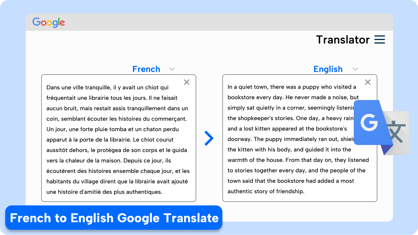 תרגום מצרפתית לאנגלית באמצעות Google Translate