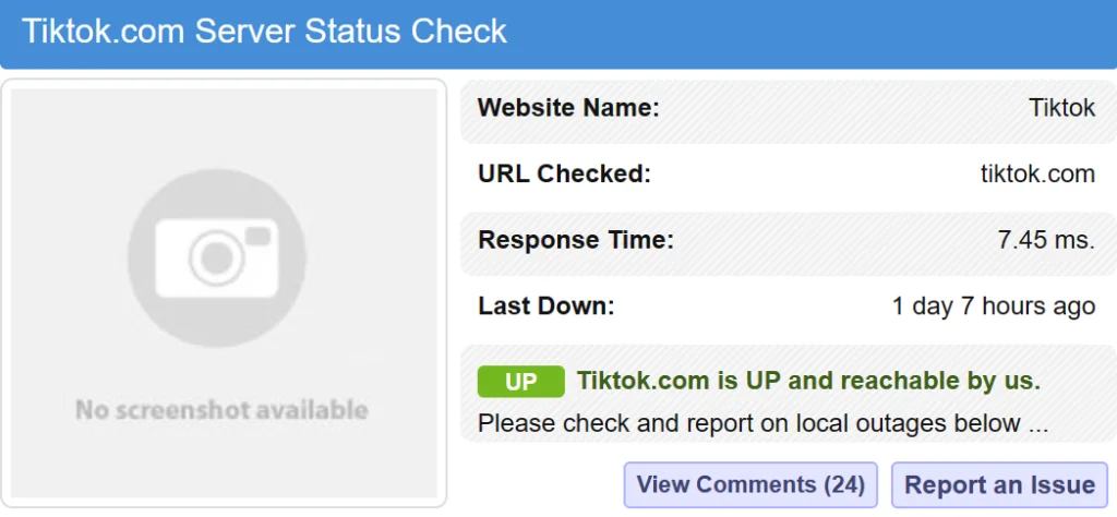Checking TikTok's server status - another way to fix analytics on TikTok not working