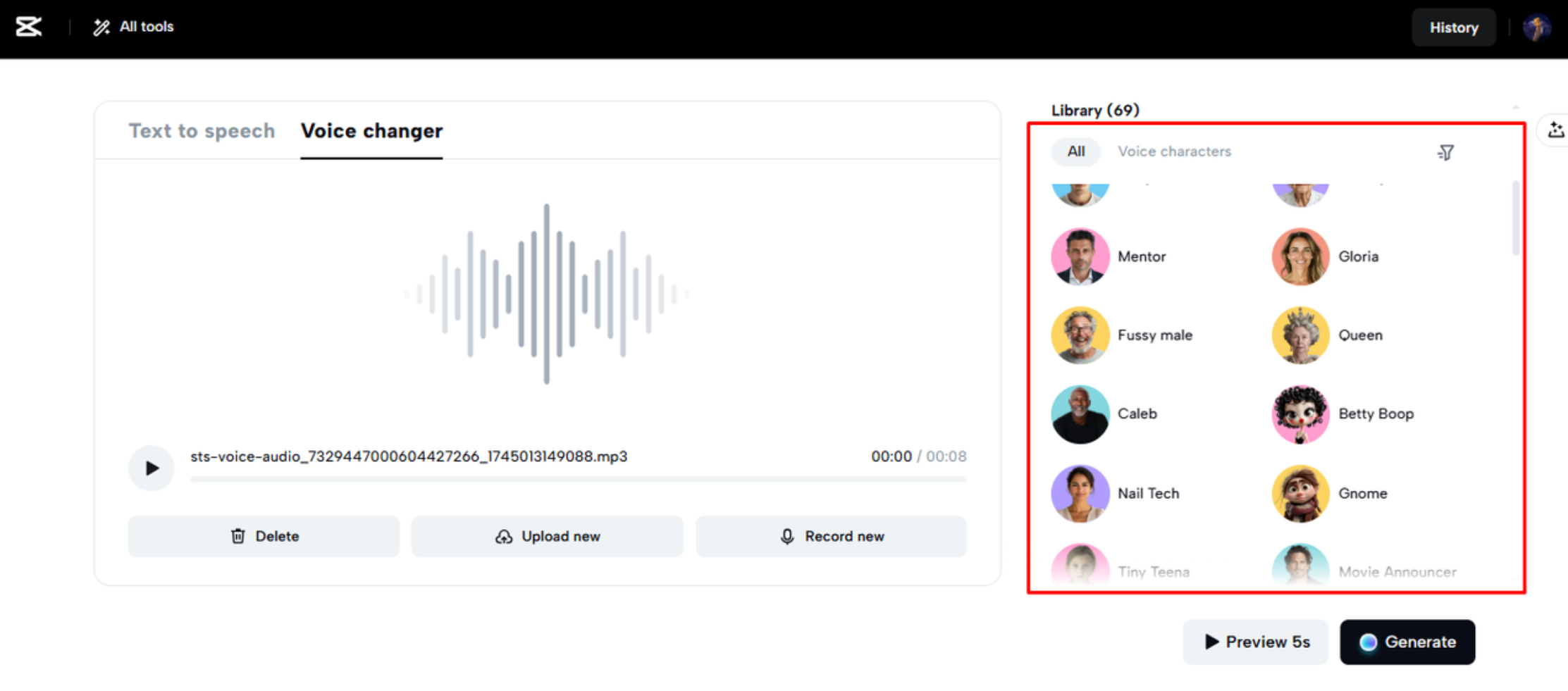 Large voice filter library