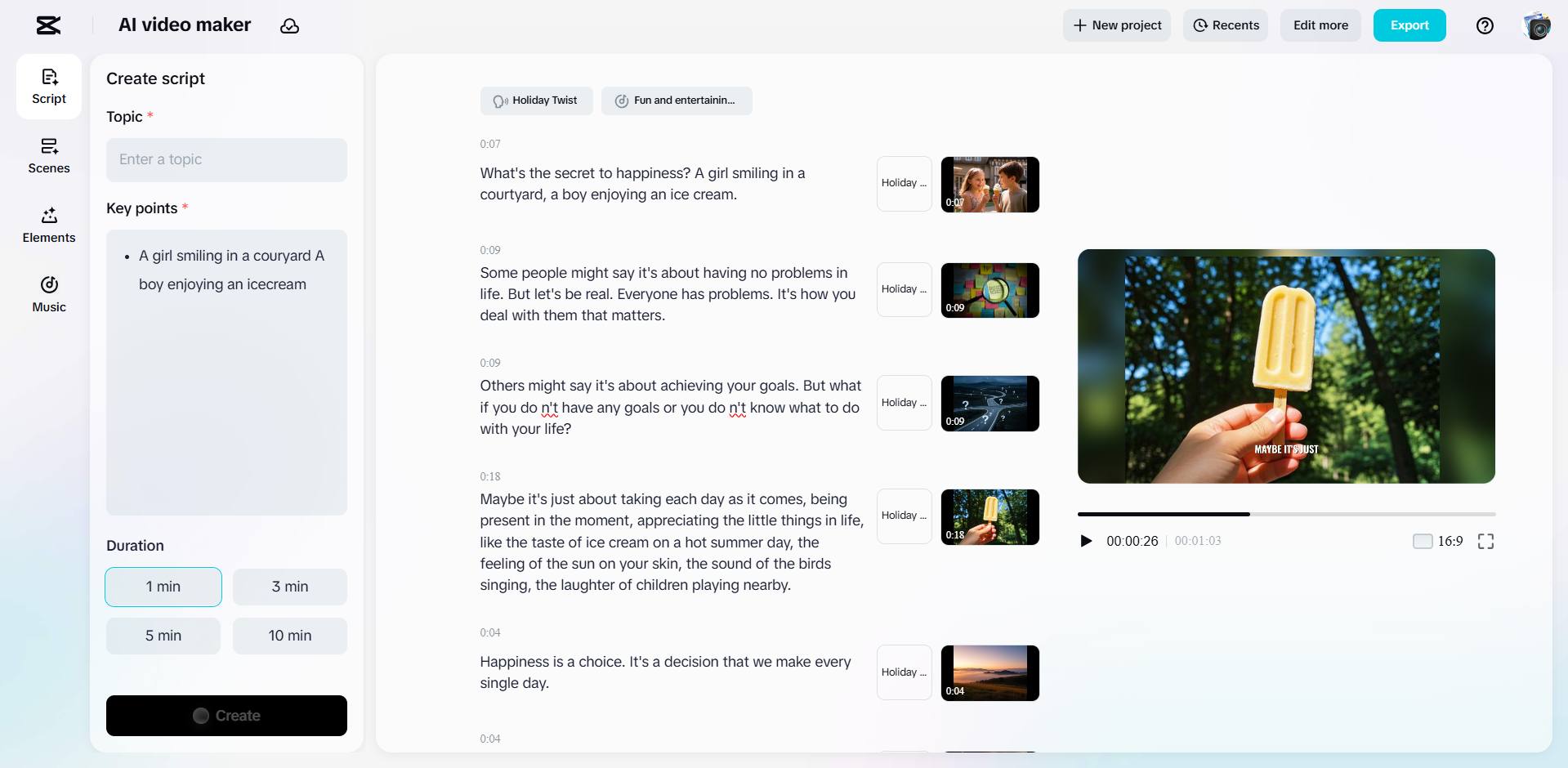 Interface do editor de vídeo para desktop CapCut - uma ferramenta útil para fazer vídeos com texto