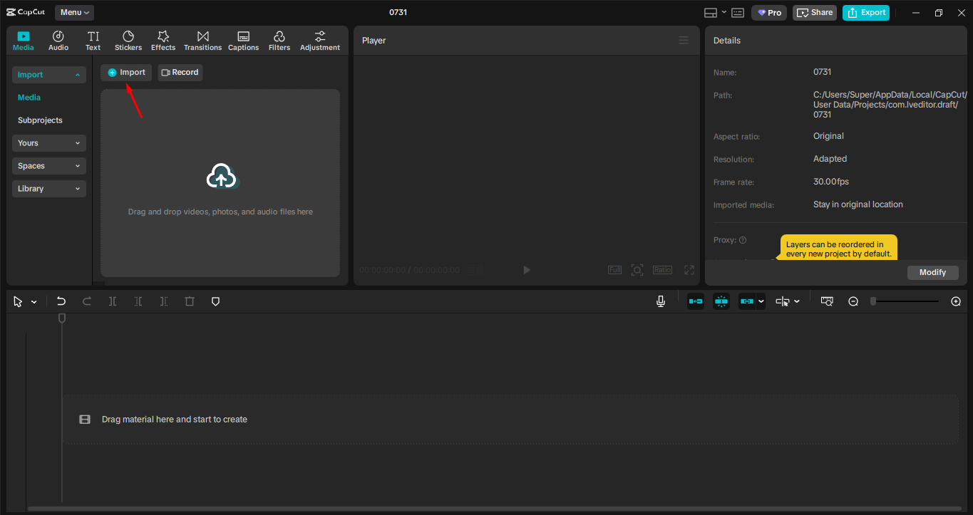 Pag-import ng video sa CapCut desktop video editor