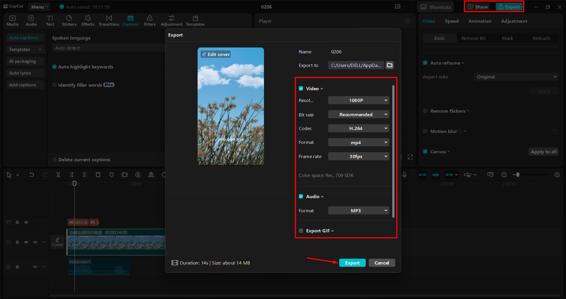 Exportieren eines Videos aus dem CapCut Desktop-Video-Editor