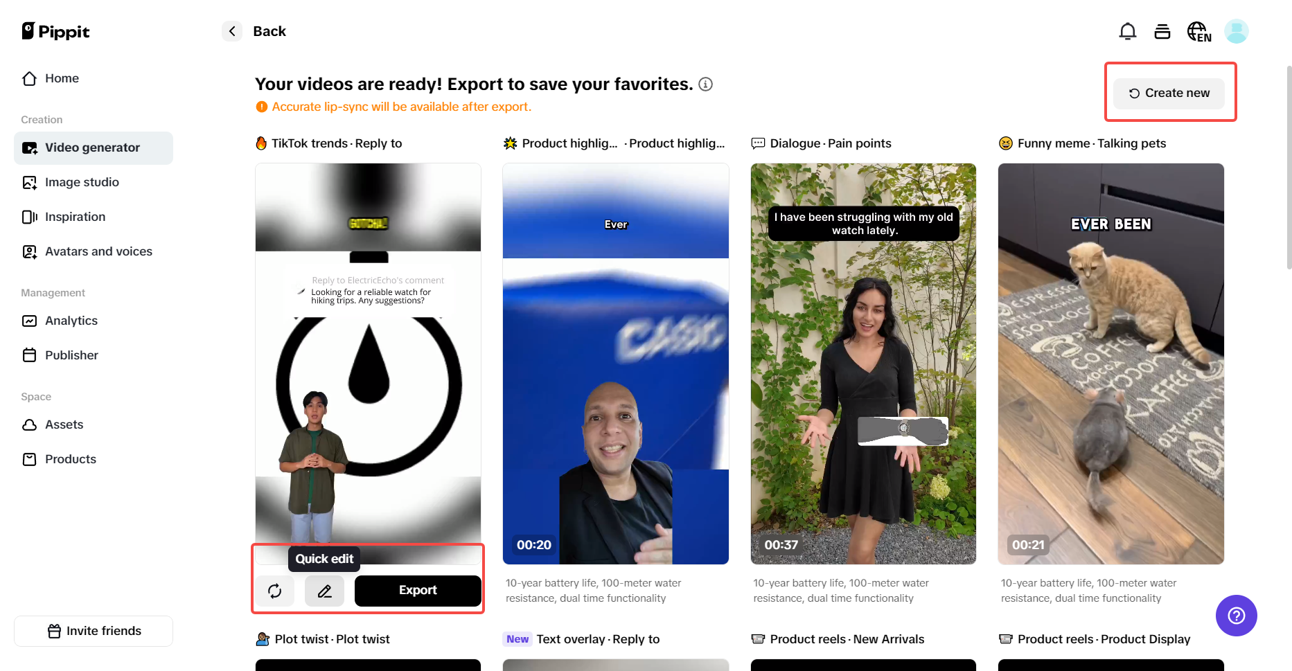 Select your preferred generated video