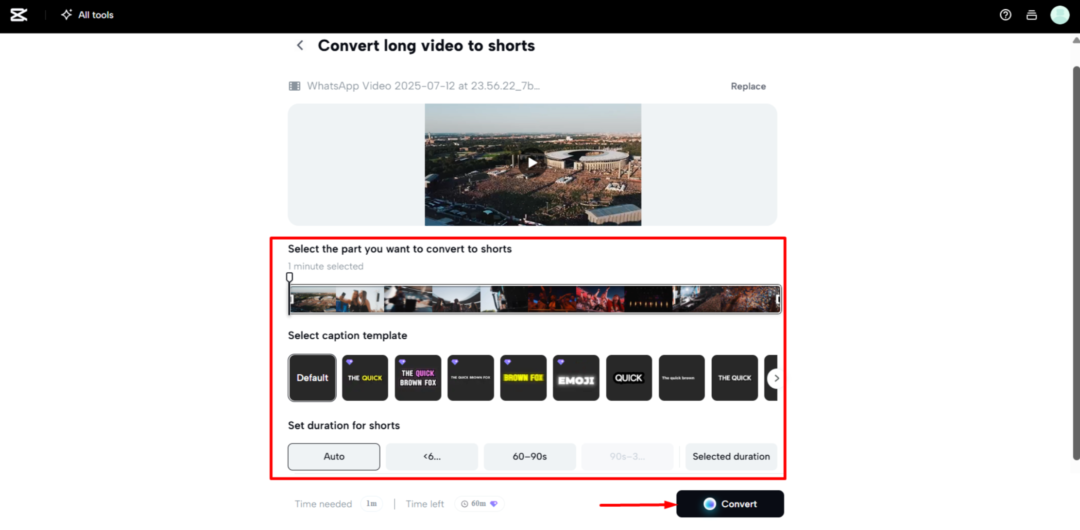 CapCut Web에서 짧은 영상에 적합한 비디오의 특정 부분 선택하기