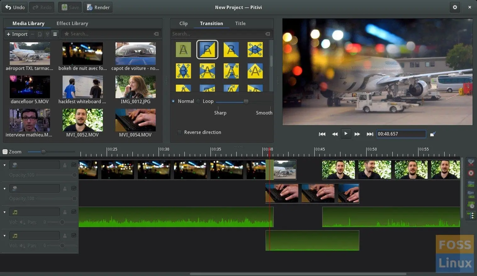 Interface of Pitivi - a user-friendly free open source video editor