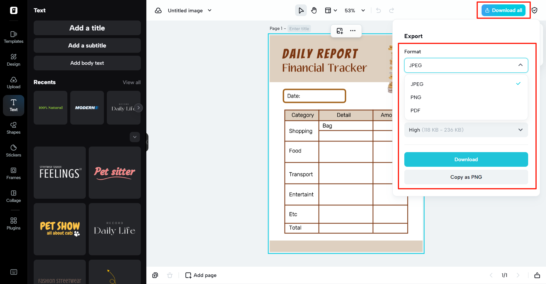Export your report