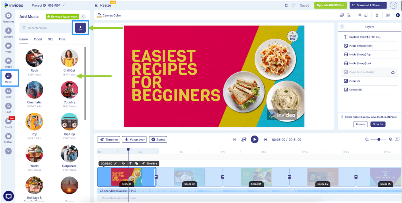 Interface of Invideo AI - an easy to use product video maker