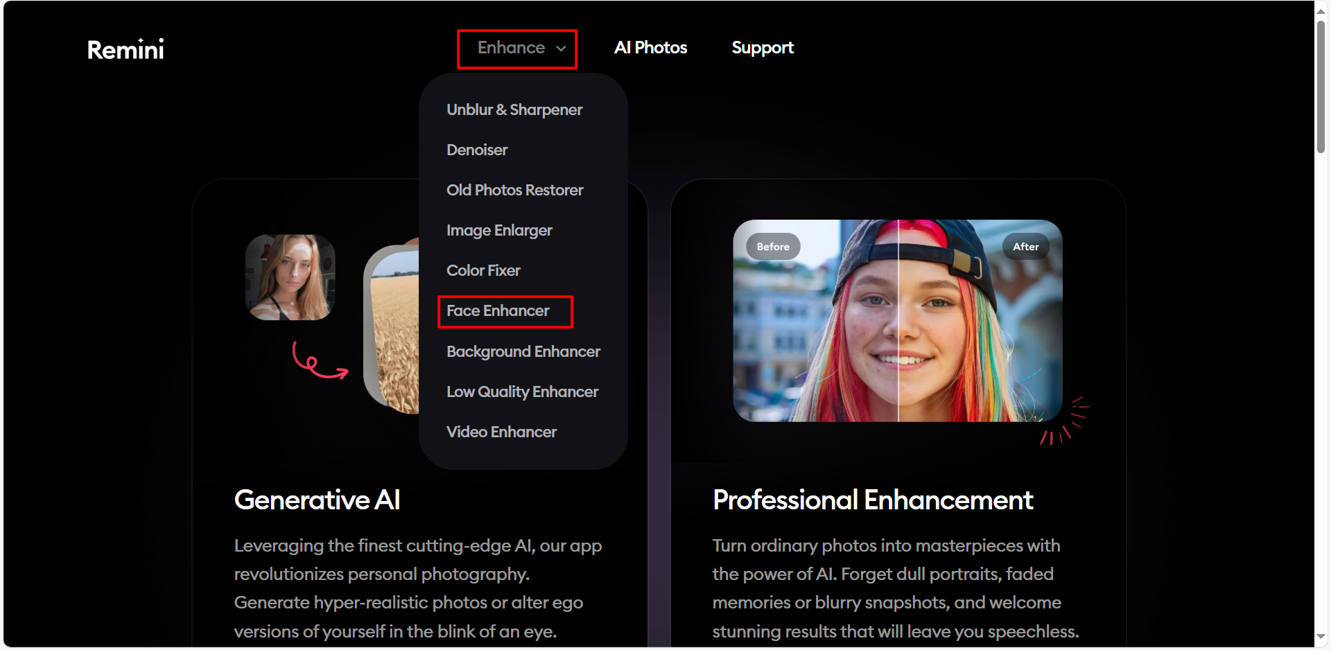 ตัวปรับปรุง AI ของ Remini เวอร์ชันเว็บ