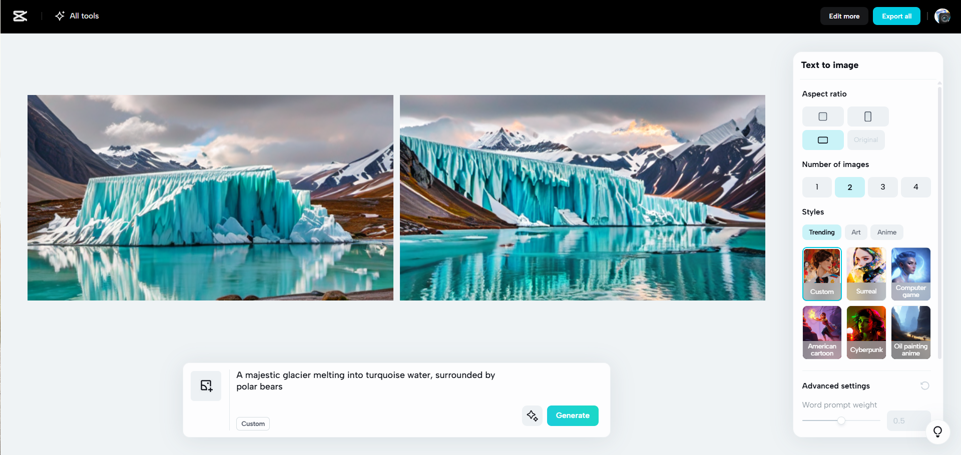 Interface do CapCut Web - um dos melhores geradores de imagens com IA gratuitos no Reddit