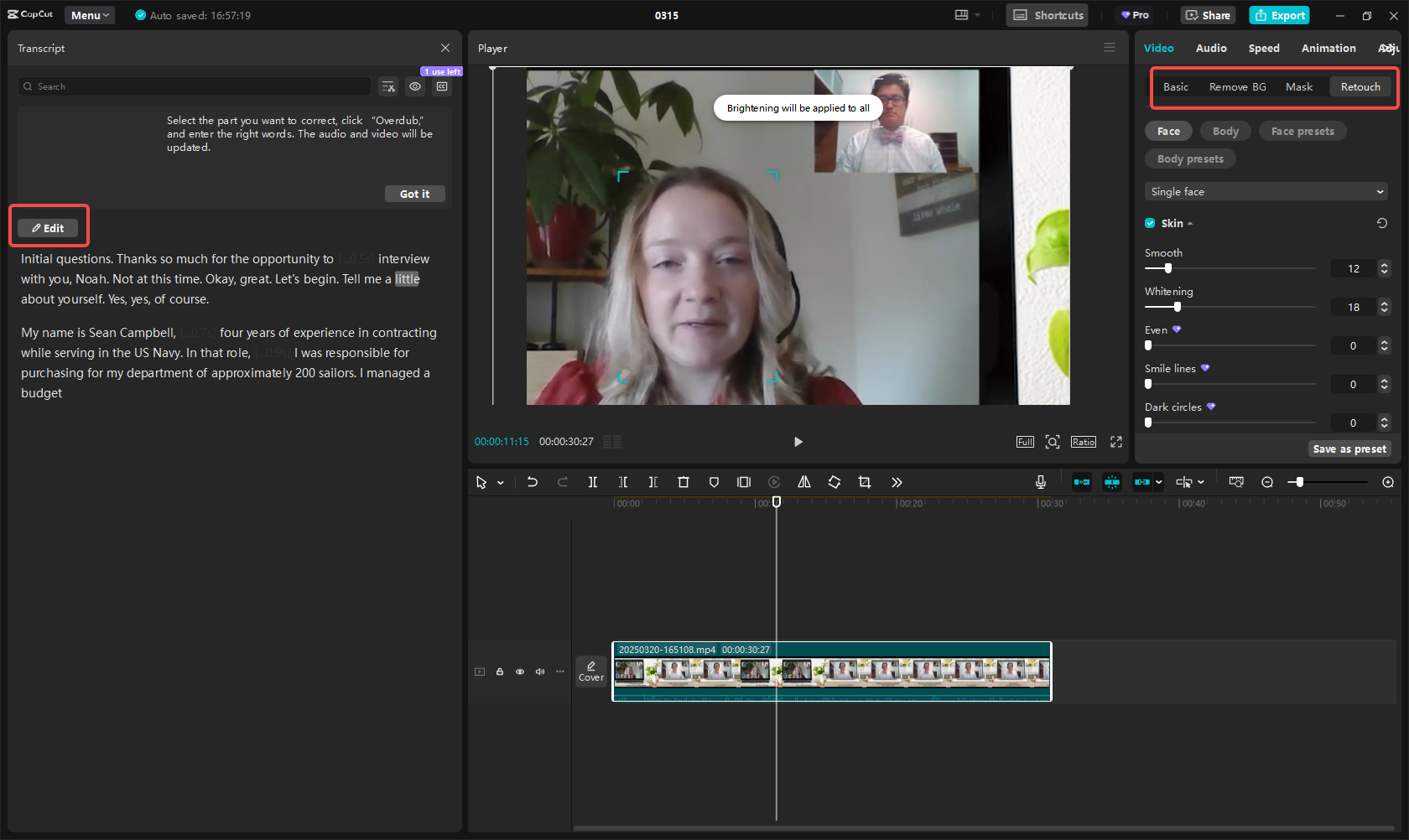 Bearbeiten Sie das Interview-Video