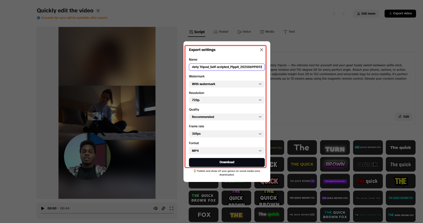Export your video