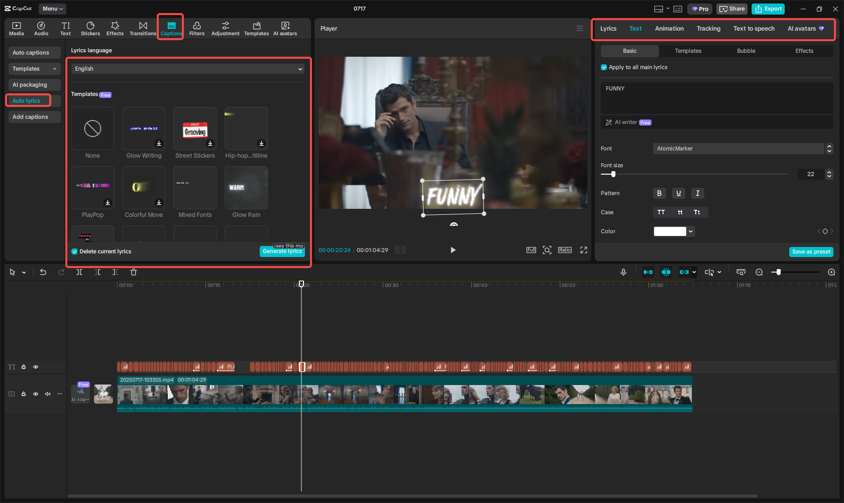 Create your karaoke video using the auto lyrics feature