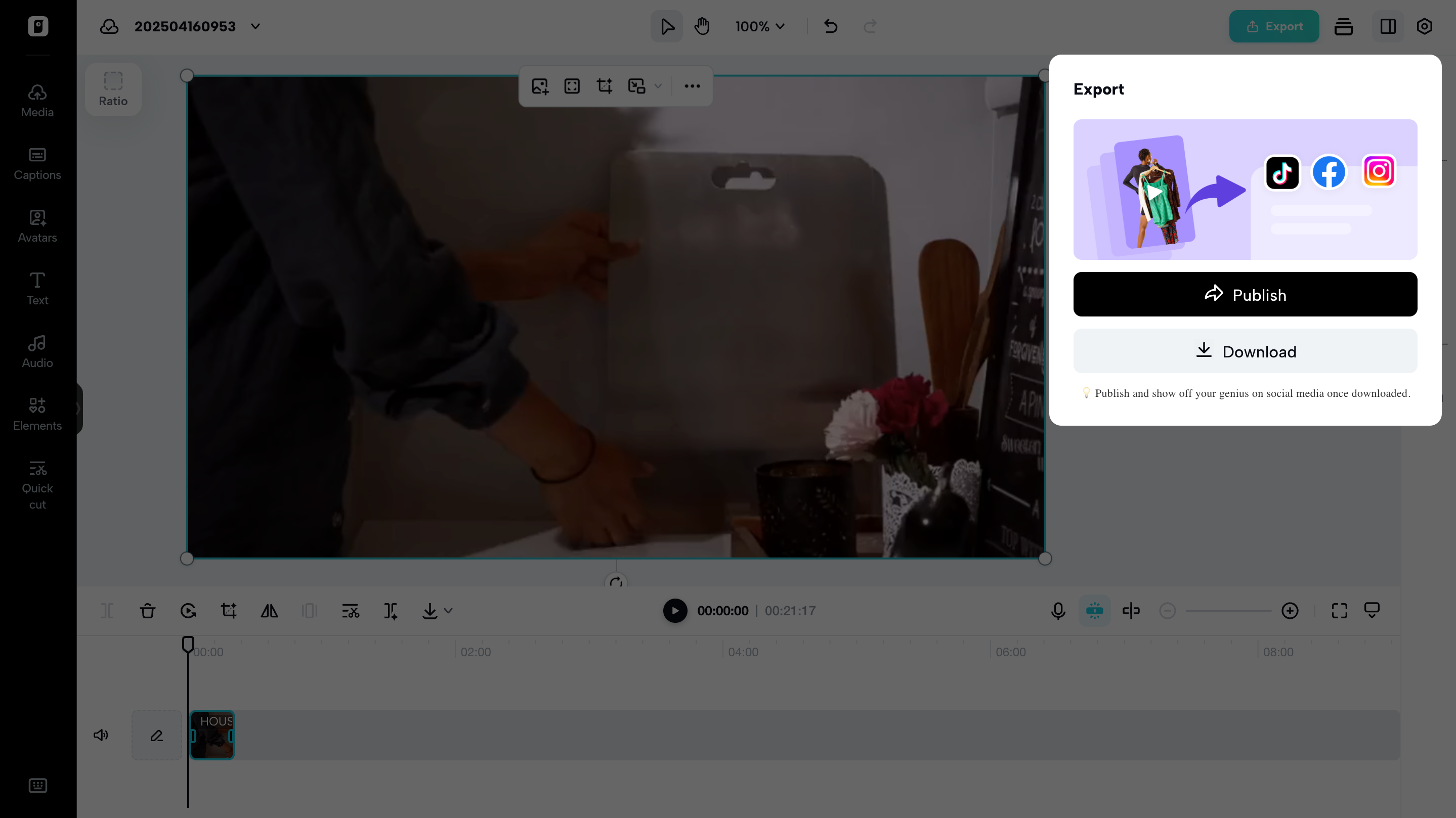 Export and publish video