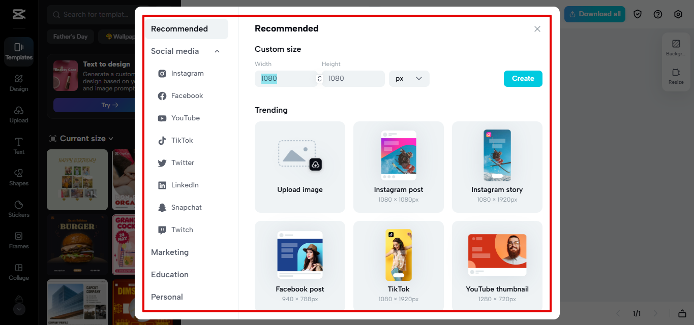 Tuval boyutunu CapCut Web