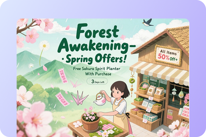 Seasonal campaign posters in Ghibli style
