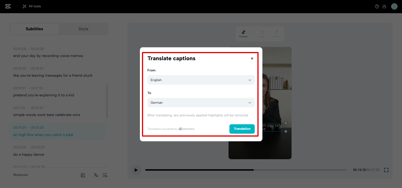 CapCut Web ondertitelvertaling