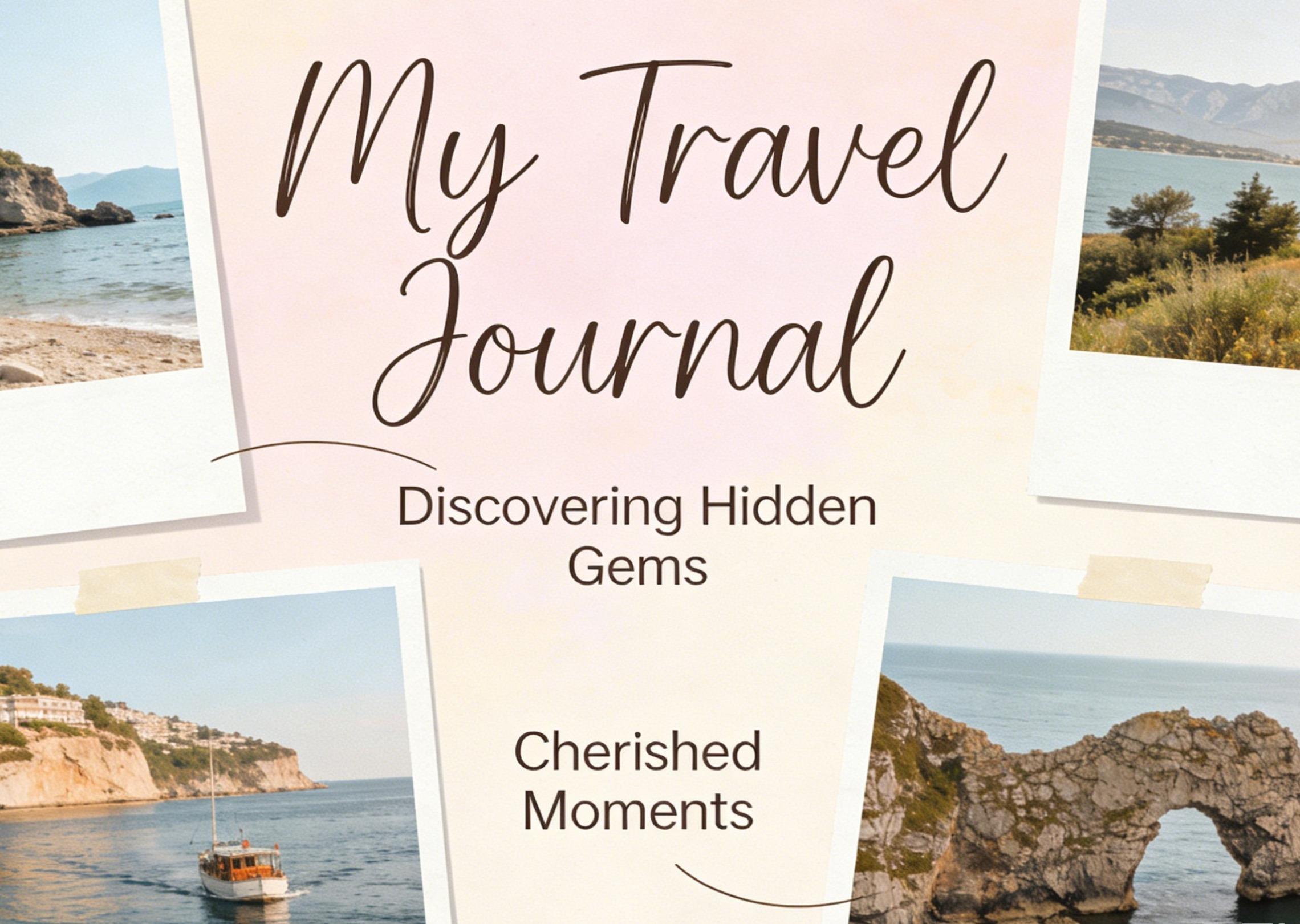 Create a travel diary poster with scenic images and handwritten-style English text