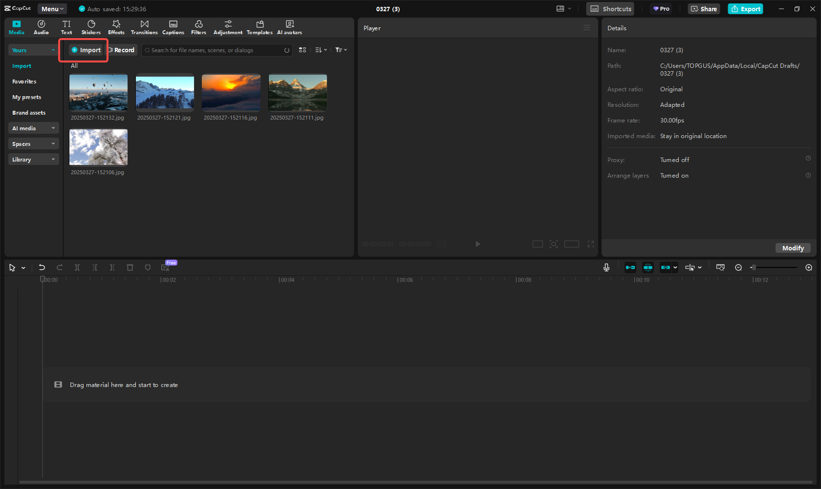 Impor file media ke CapCut