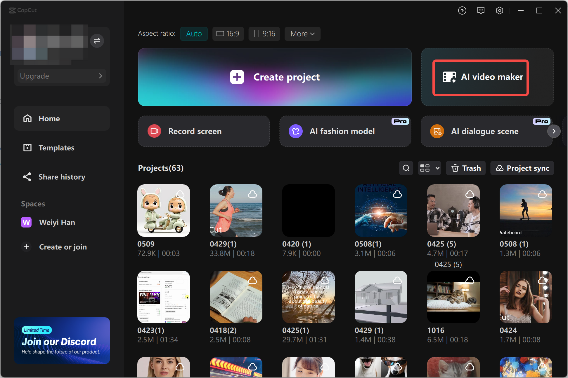 Accesso al produttore di video AI nell' CapCut editor video desktop