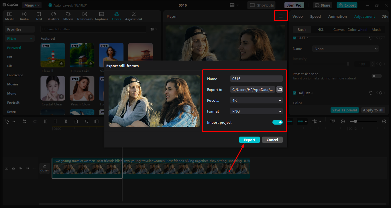 Exportar una imagen en 8K desde el CapCut editor de vídeo de escritorio