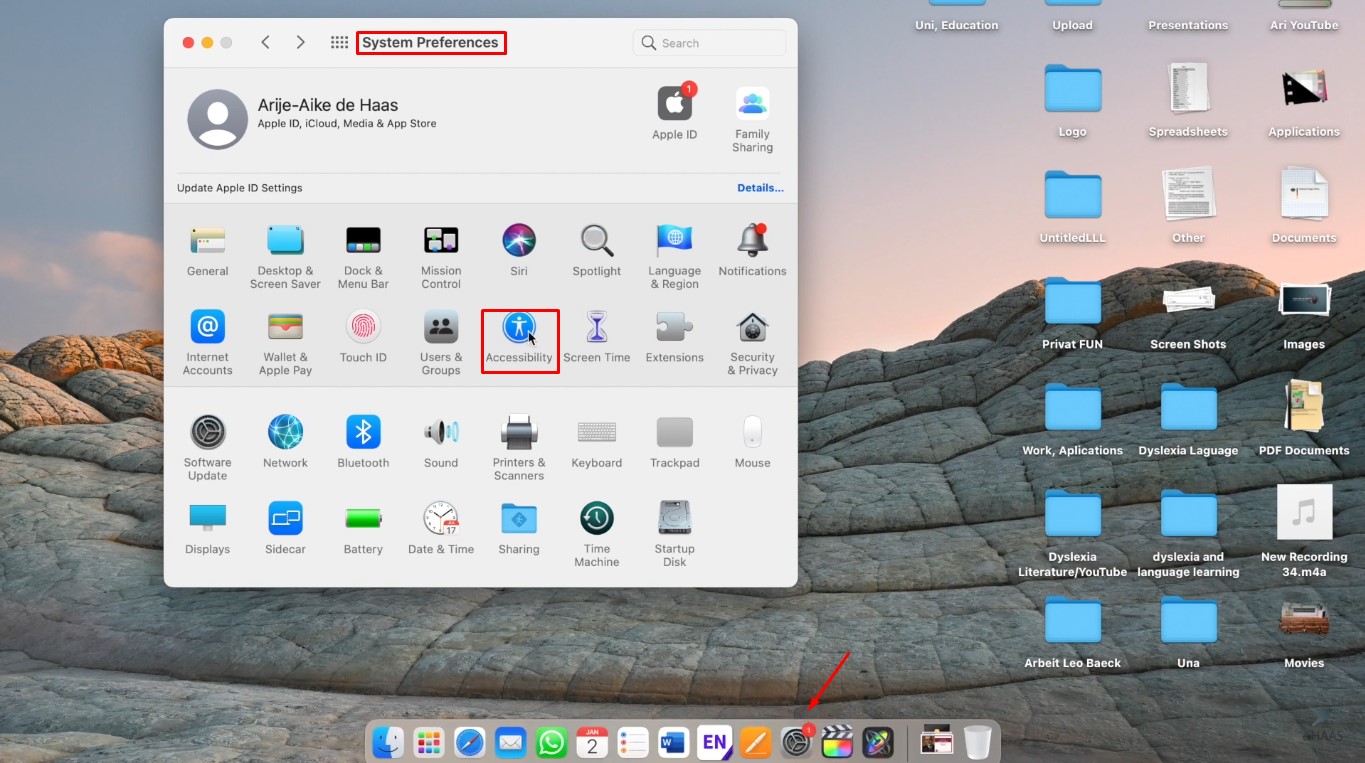 Opening the system settings to enable text to speech on Mac