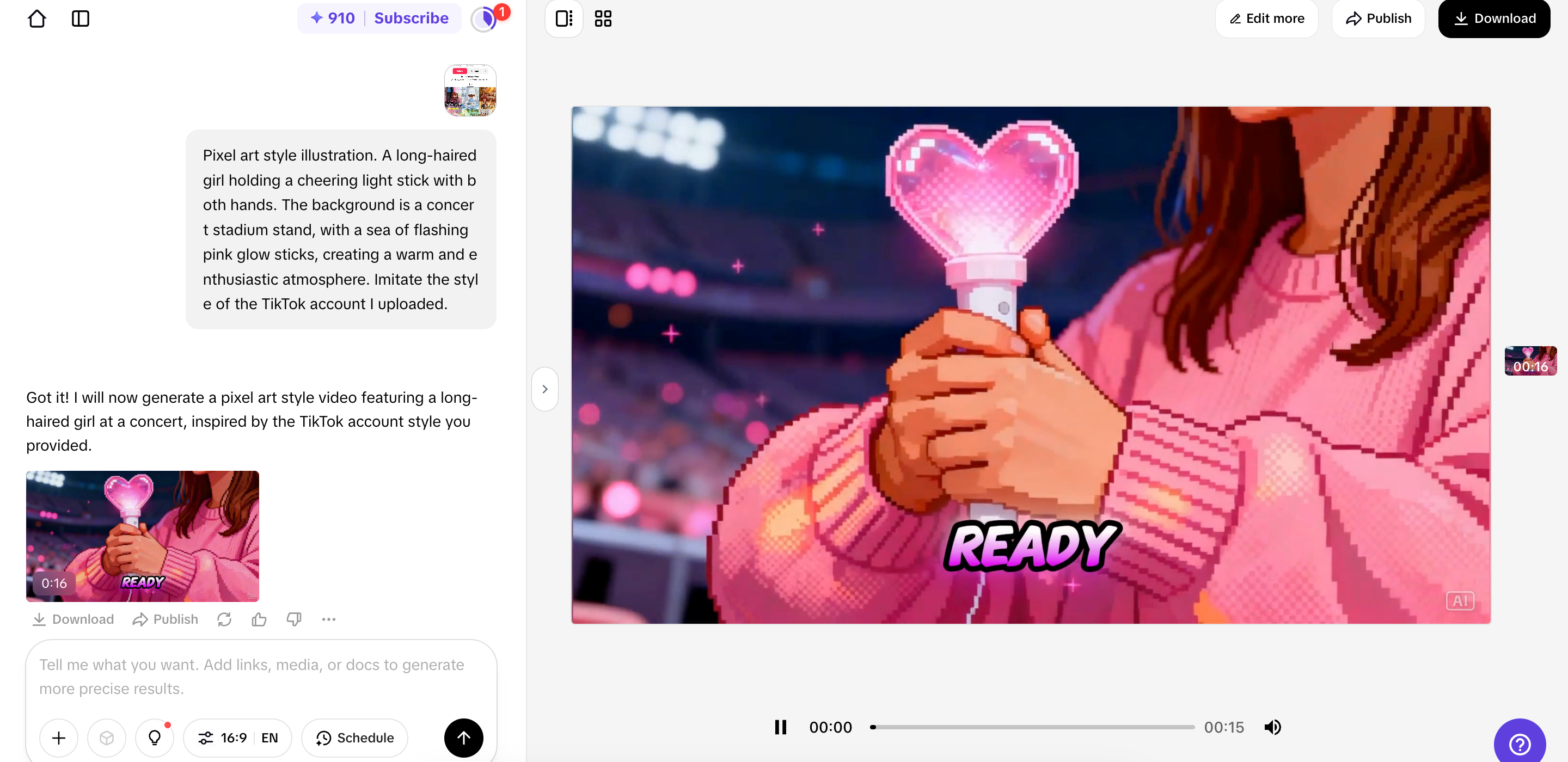 Exporting video from Pippit