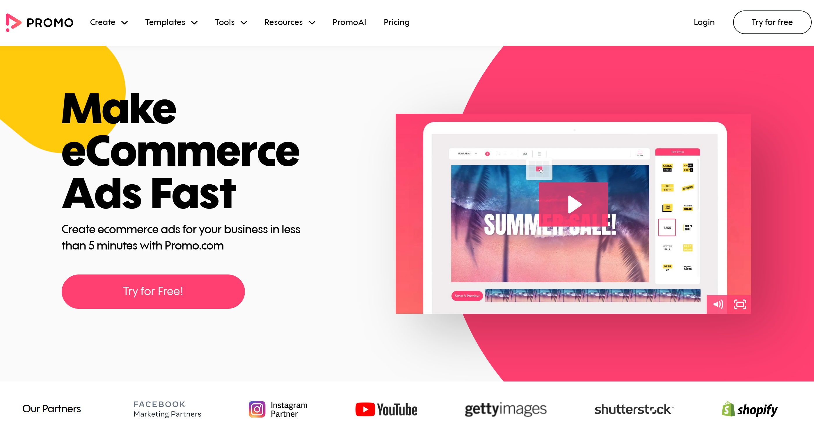 Interface ng Promo AI - isa pang tool para sa paggawa ng mga marketing video