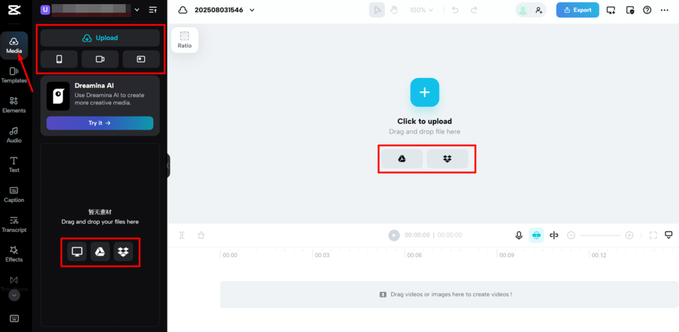 Uploading the video to CapCut Web