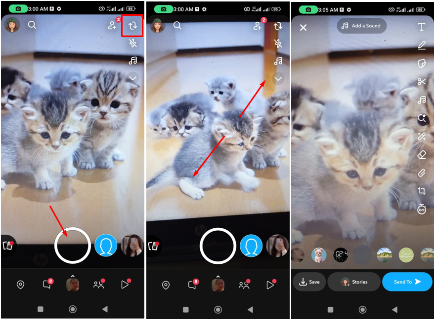 Image montrant comment faire un zoom arrière sur Snapchat tout en prenant une photo