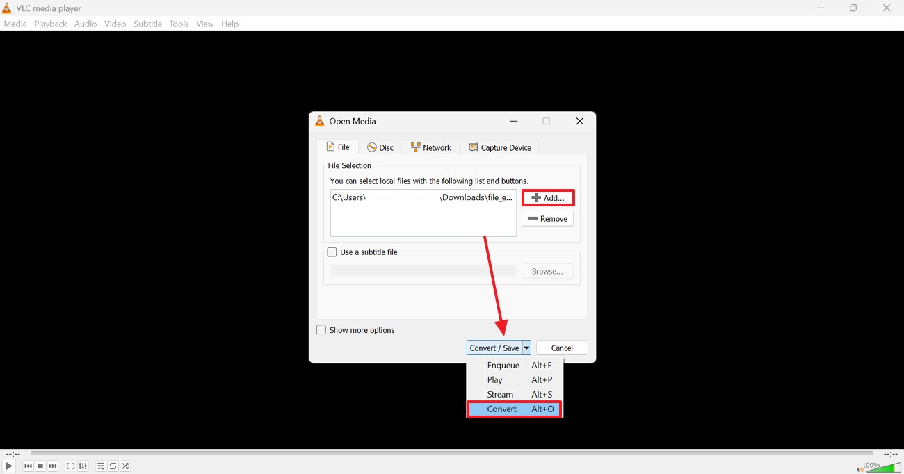 Vie video muunnettavaksi VLC:ssä.